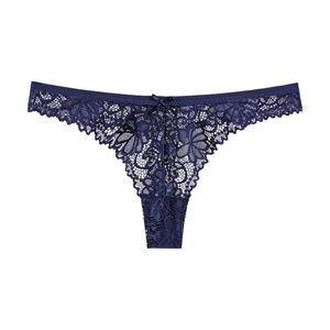 3/$15 Sexy Navy Blue Floral Lace Thong Low Waist Panties Underwear Lingerie Bow